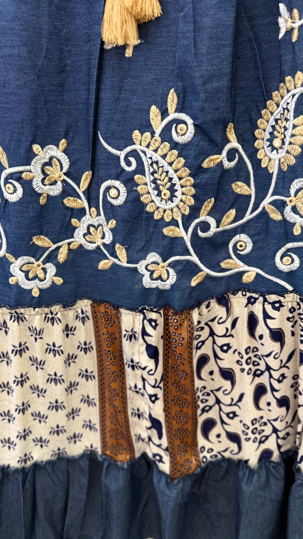 Boho Viscose Skirt – Dark Blue & Golden Embroidery