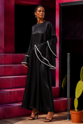 Black Satin Dress with Frilled Sleeves