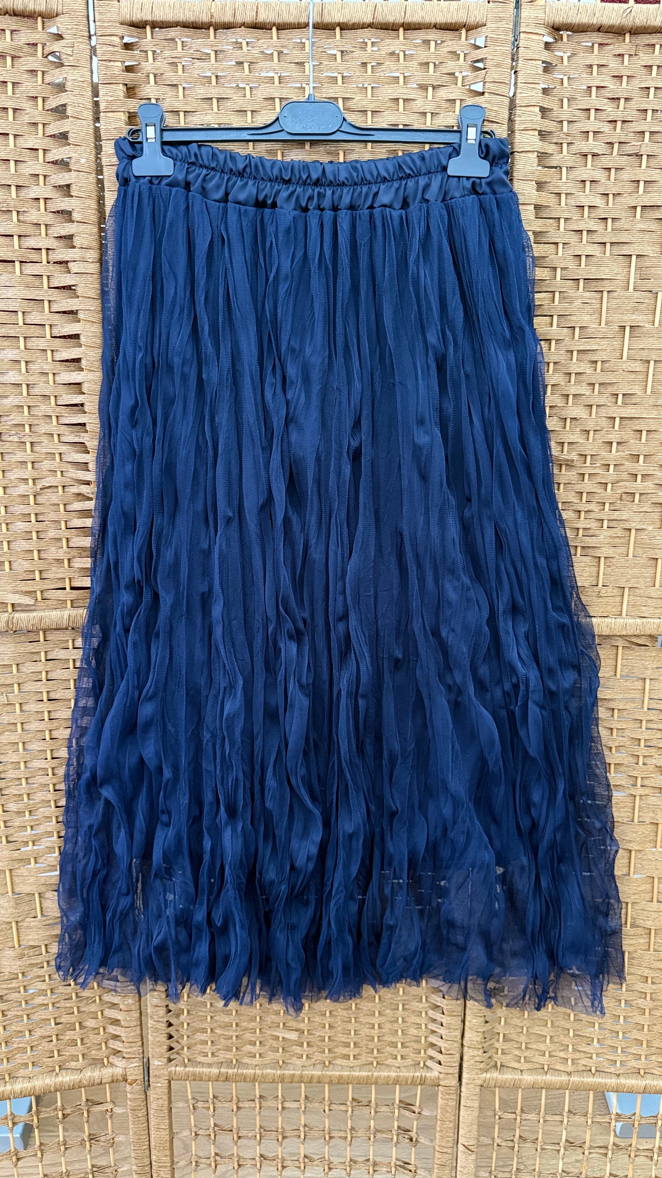 Blue Wrinkled Lace Maxi Skirt