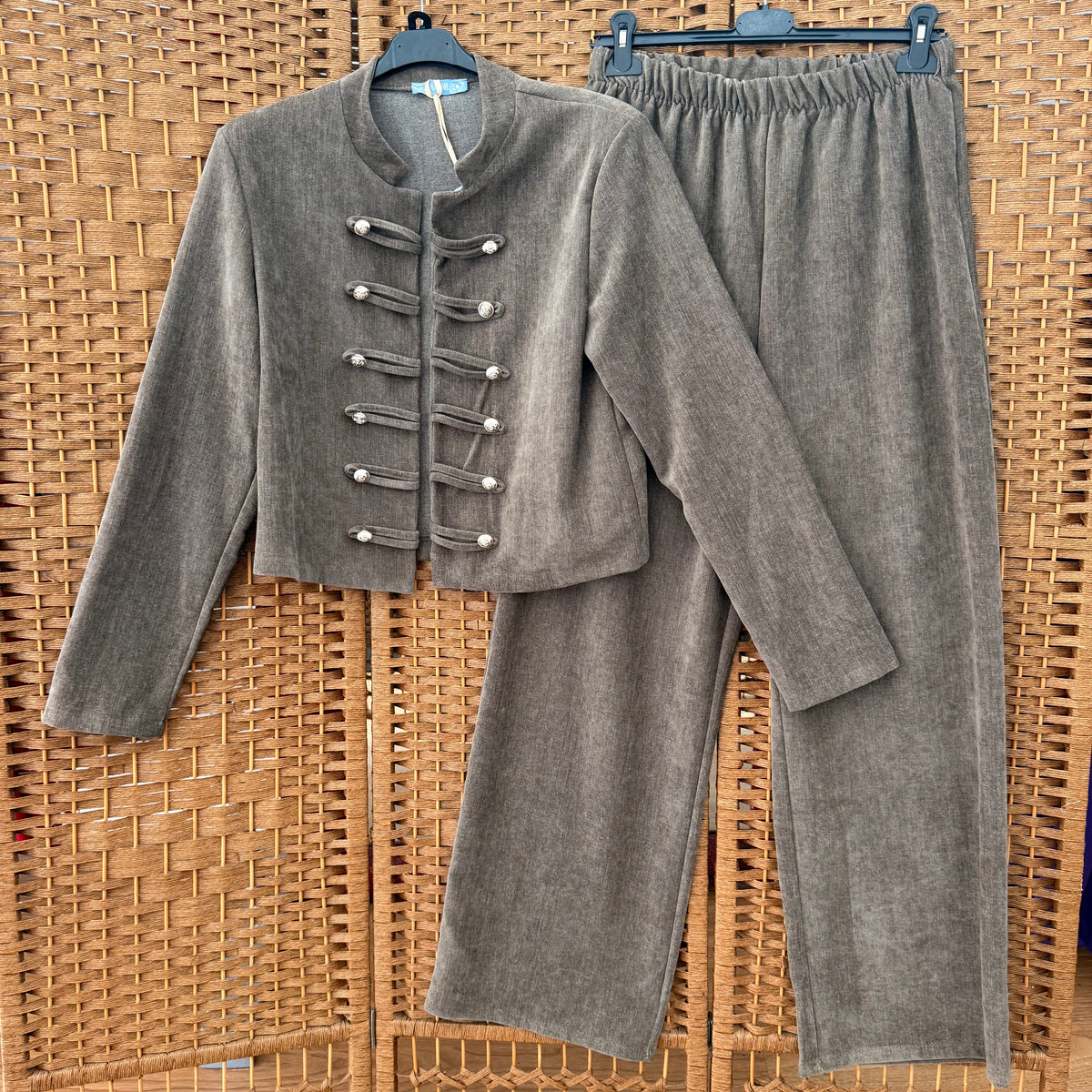 Military Jacket & Wide-Leg Trousers Co-ord Set