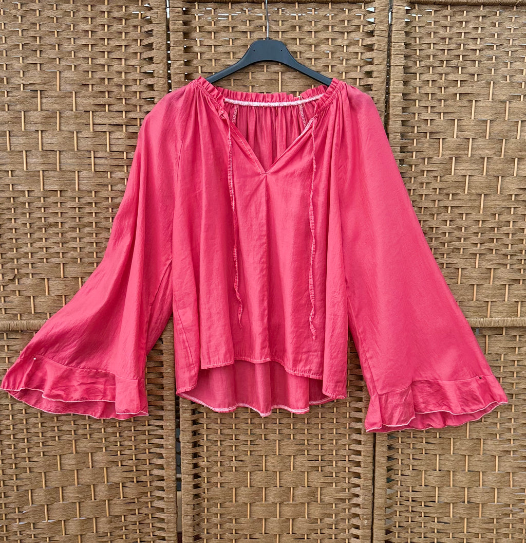 Viscose Blouse with Wide Frill Sleeves – 85% Viscose