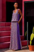 Two piece skirt and top set with green violet and silver sequins