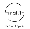 Logo of mat.it boutique with a black circle and text on a white background