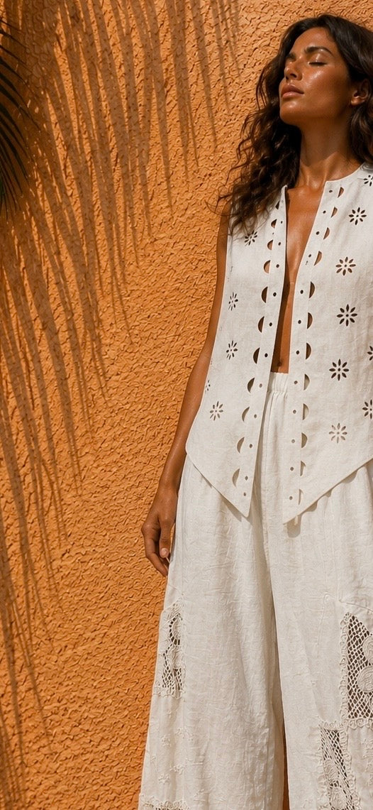 Beige Linen Balloon Trousers – Embroidery & Low Pockets, 100% Linen