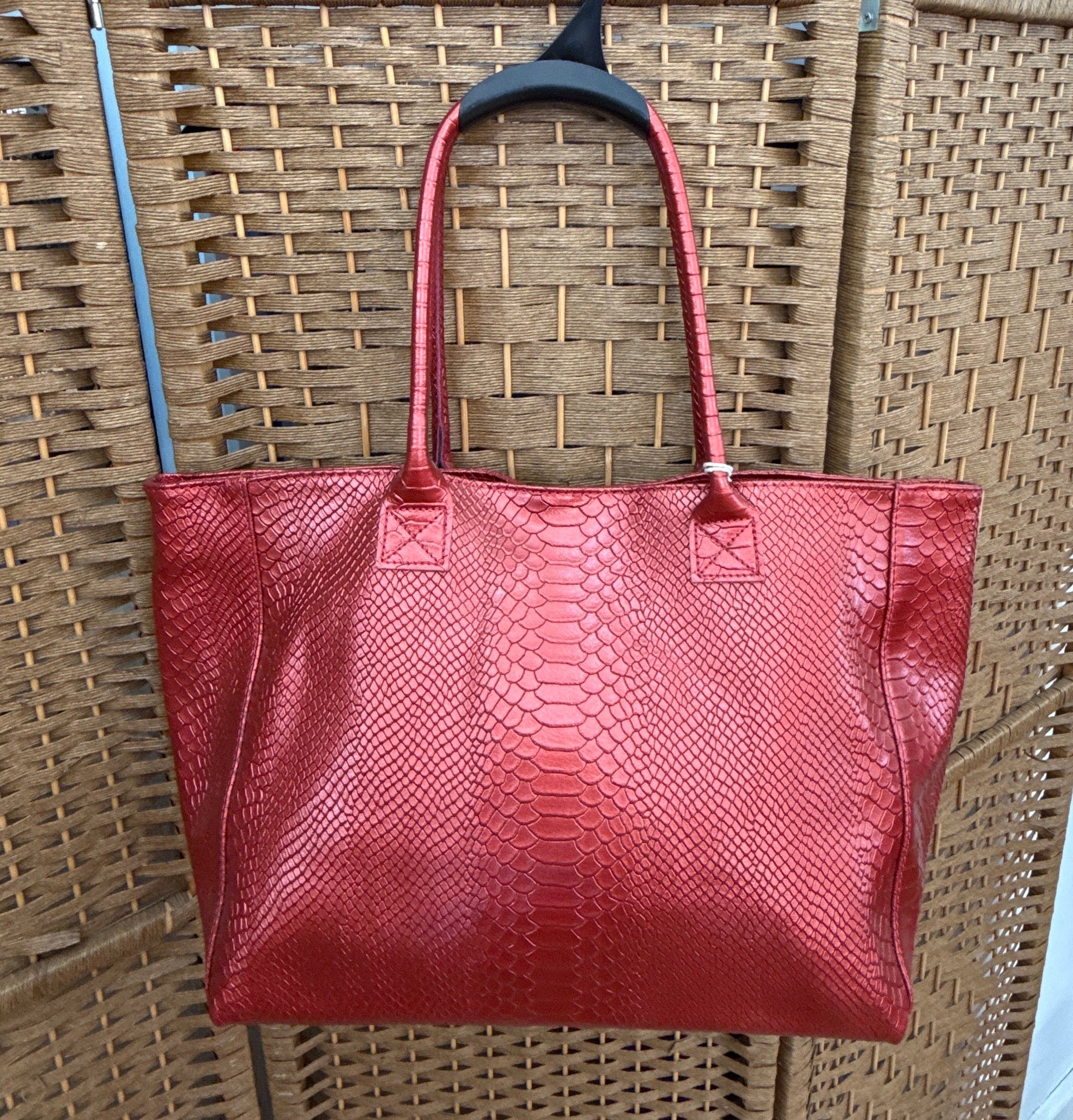 Red Orange Snake Print Leather Handbag