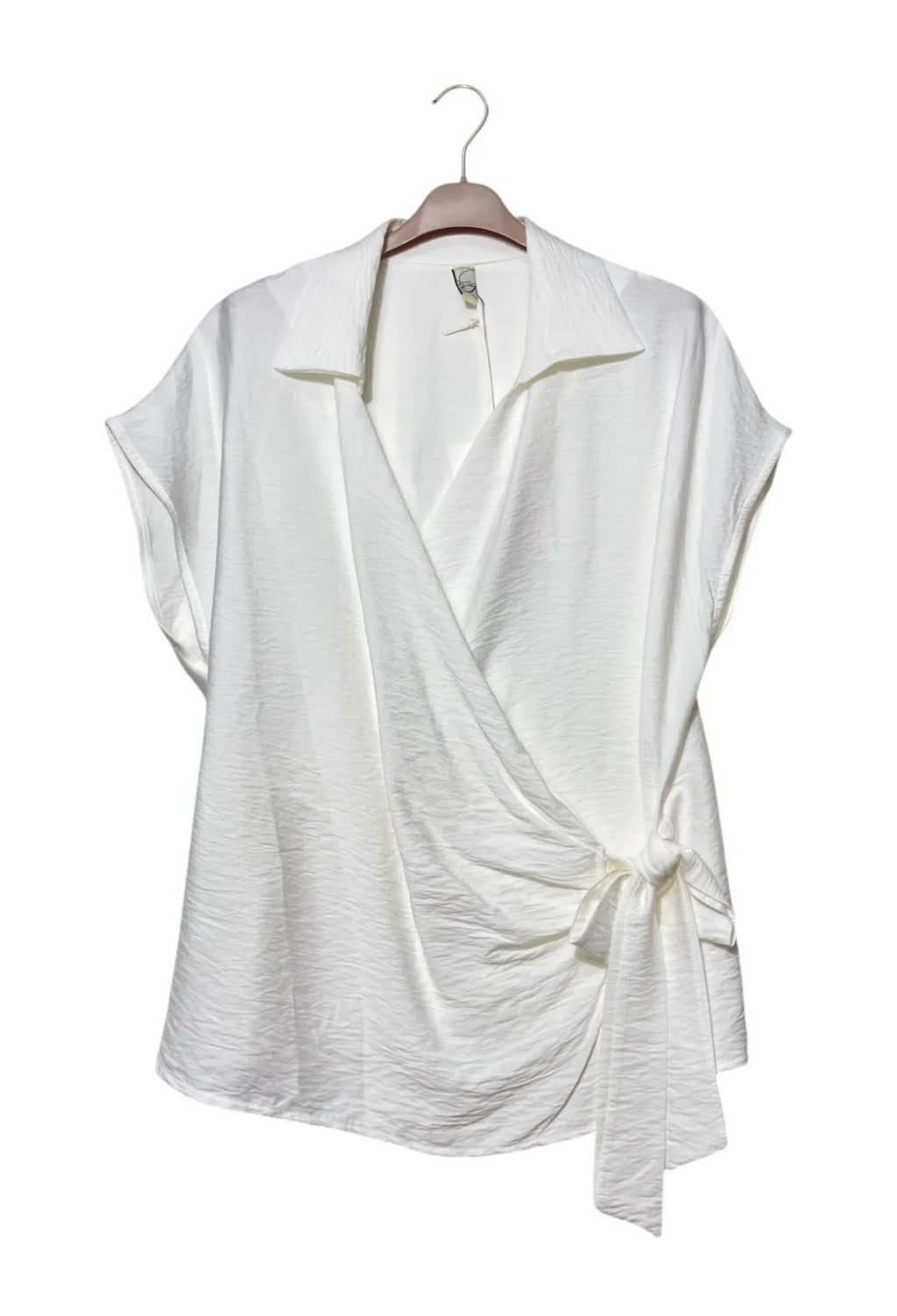 Viscose Blouse with Side Tie – Plus Size in Light Blue & White