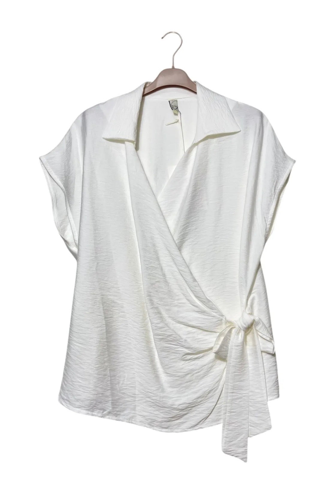 Viscose Blouse with Side Tie – Plus Size in Light Blue & White