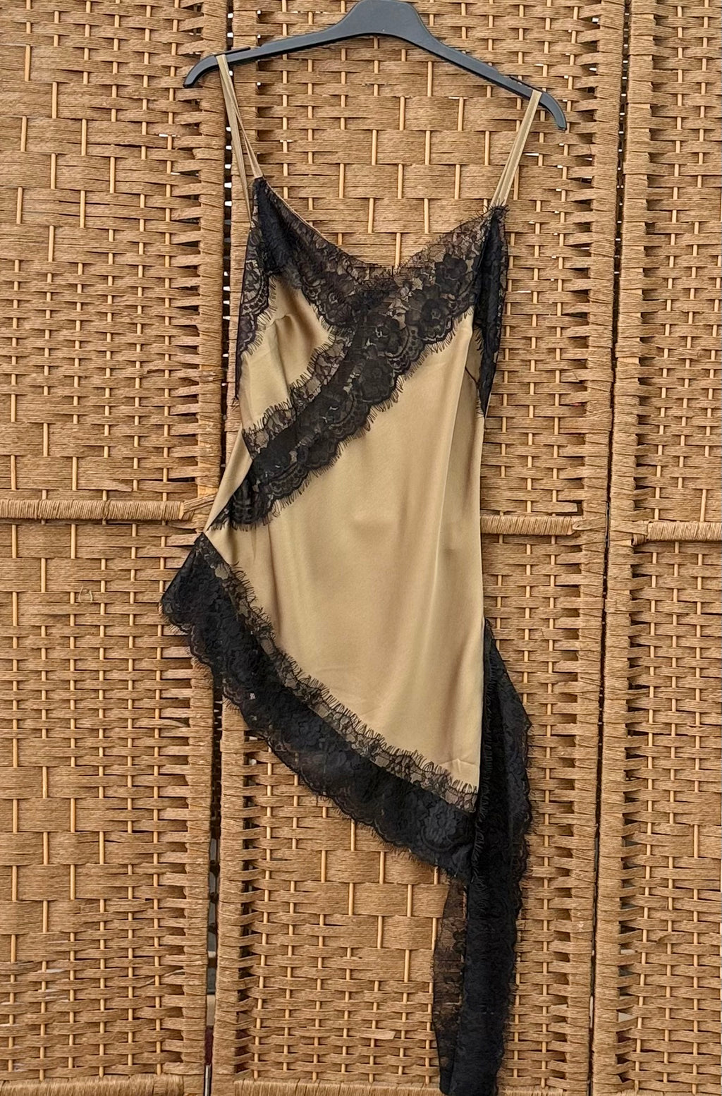 Black Lace Satin Top – Adjustable Straps in Beige, Dark Beige & Brown