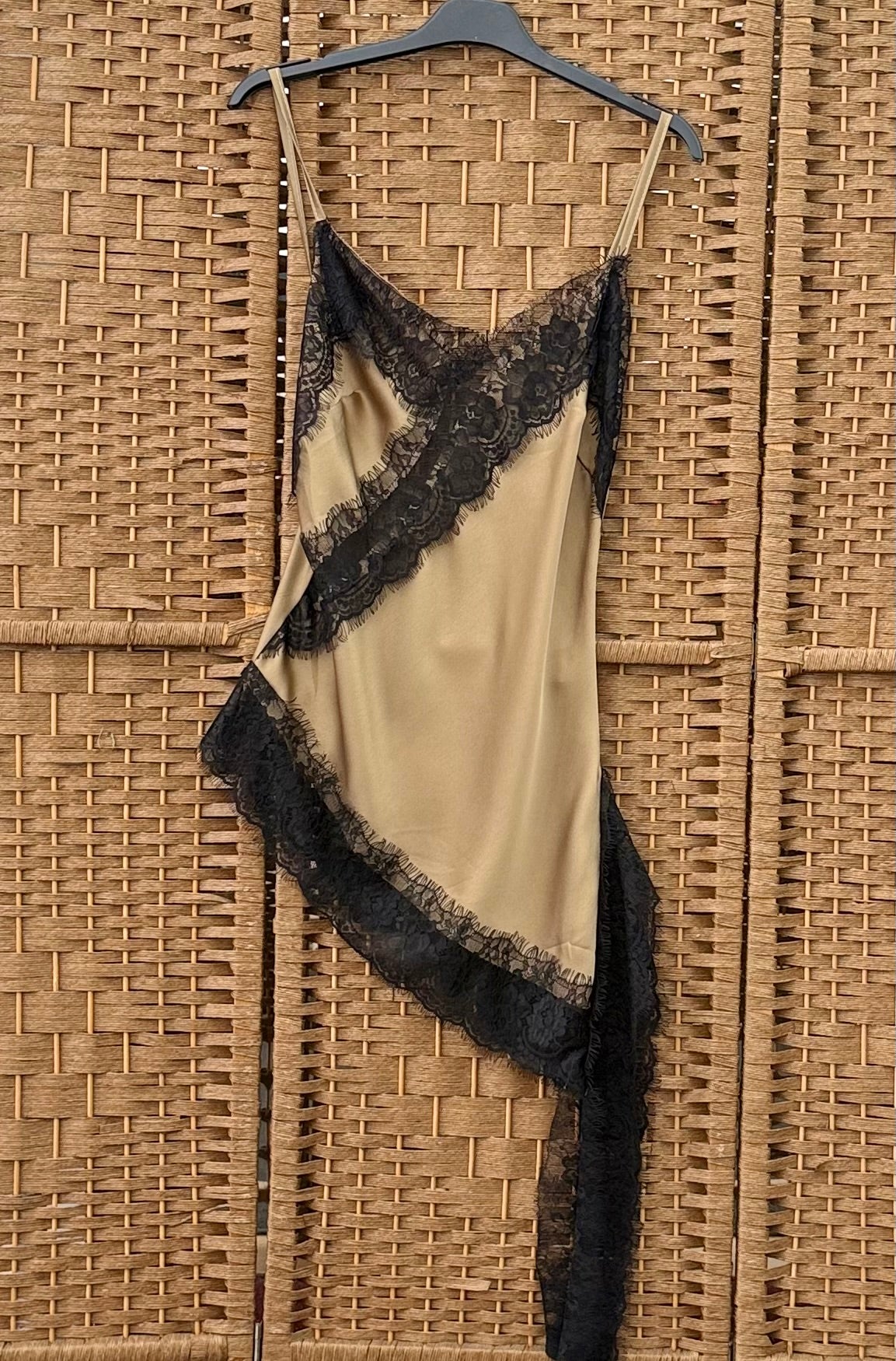 Black Lace Satin Top – Adjustable Straps in Beige, Dark Beige & Brown