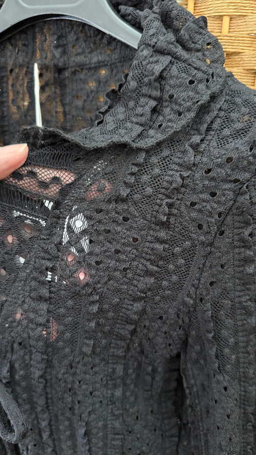 Black Lace & Frill Tie-Front Cardigan