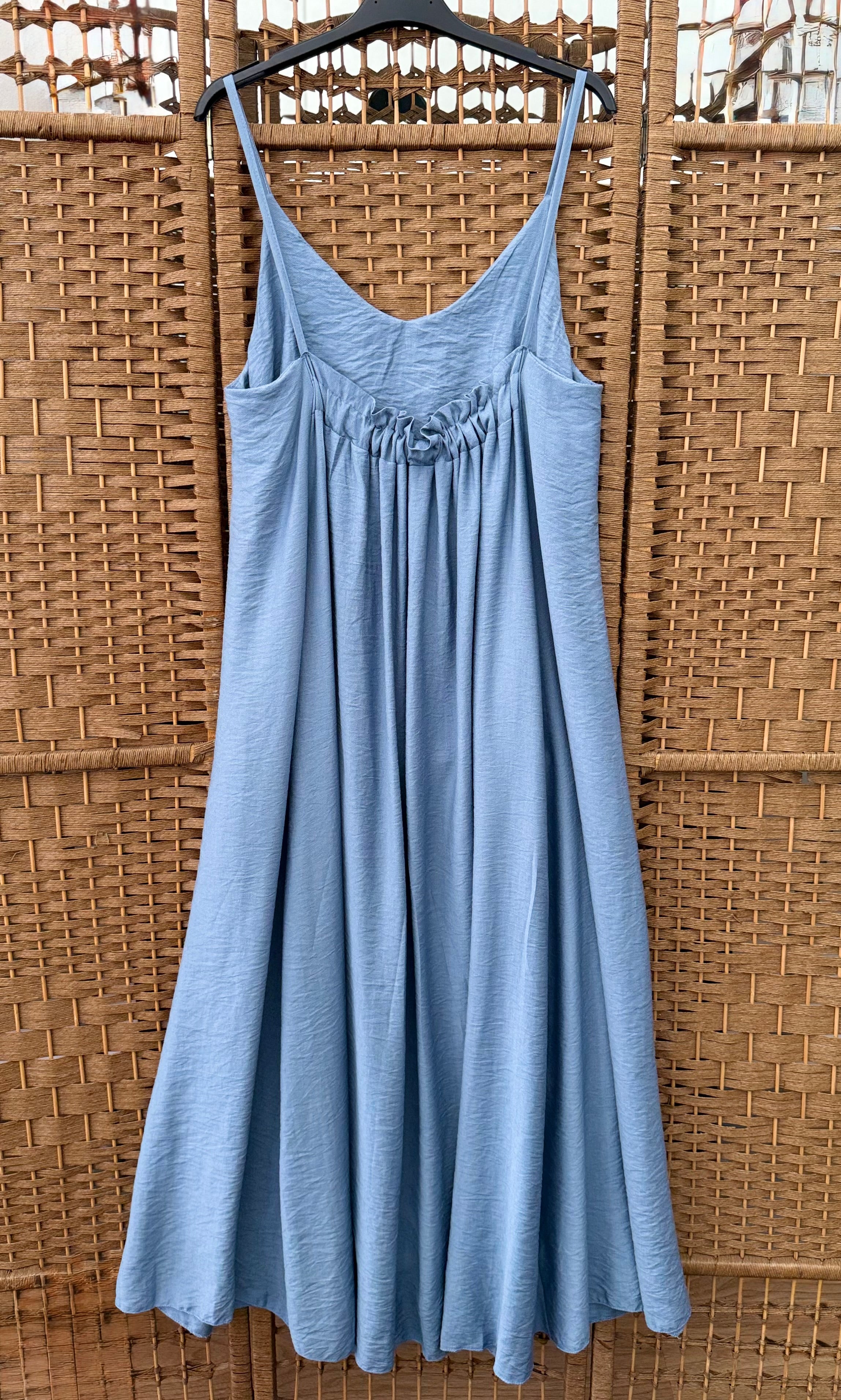 Viscose Striped Long Dress – Low Back with Elastic Detail
