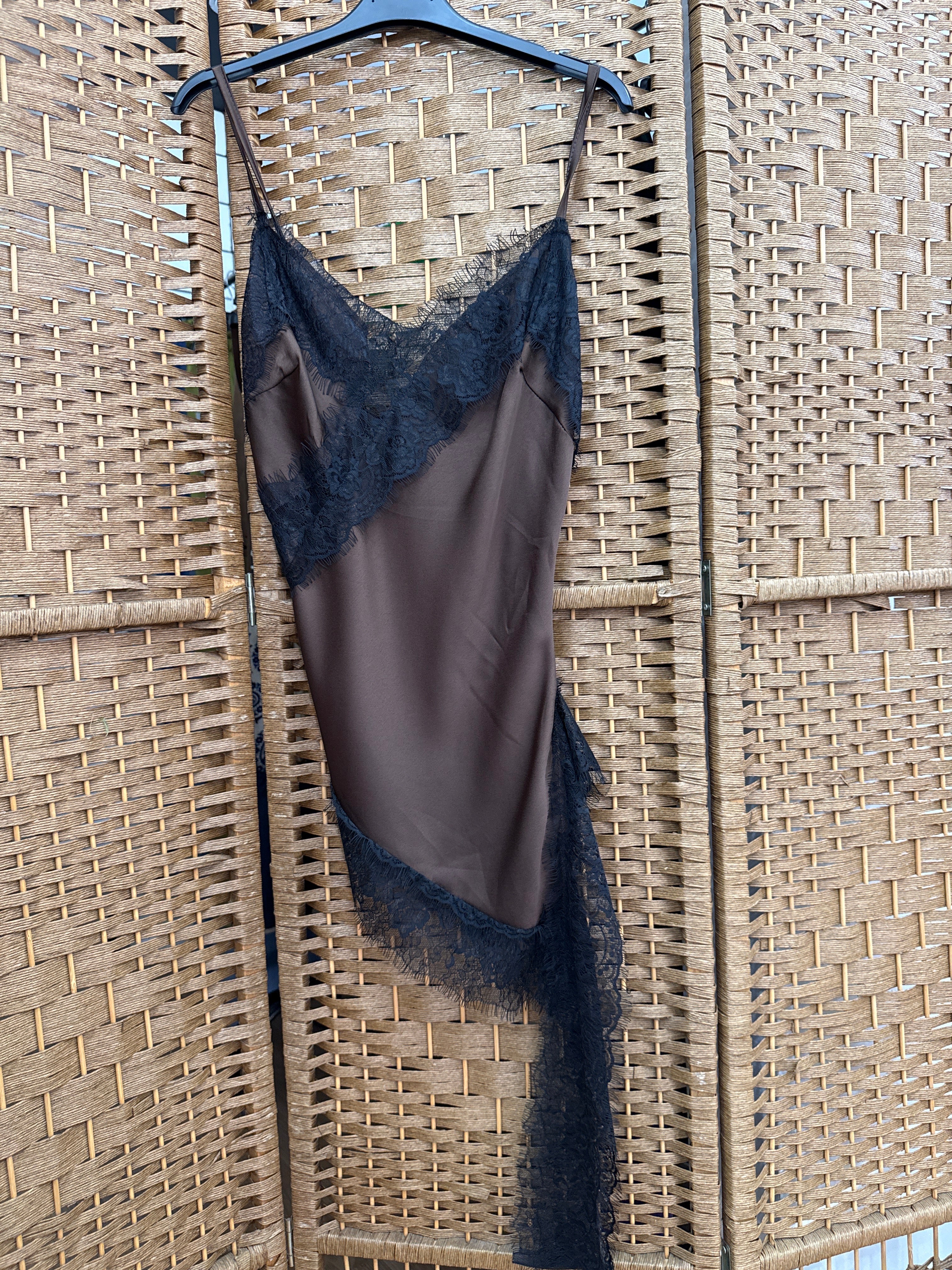 Black Lace Satin Top – Adjustable Straps in Beige, Dark Beige & Brown