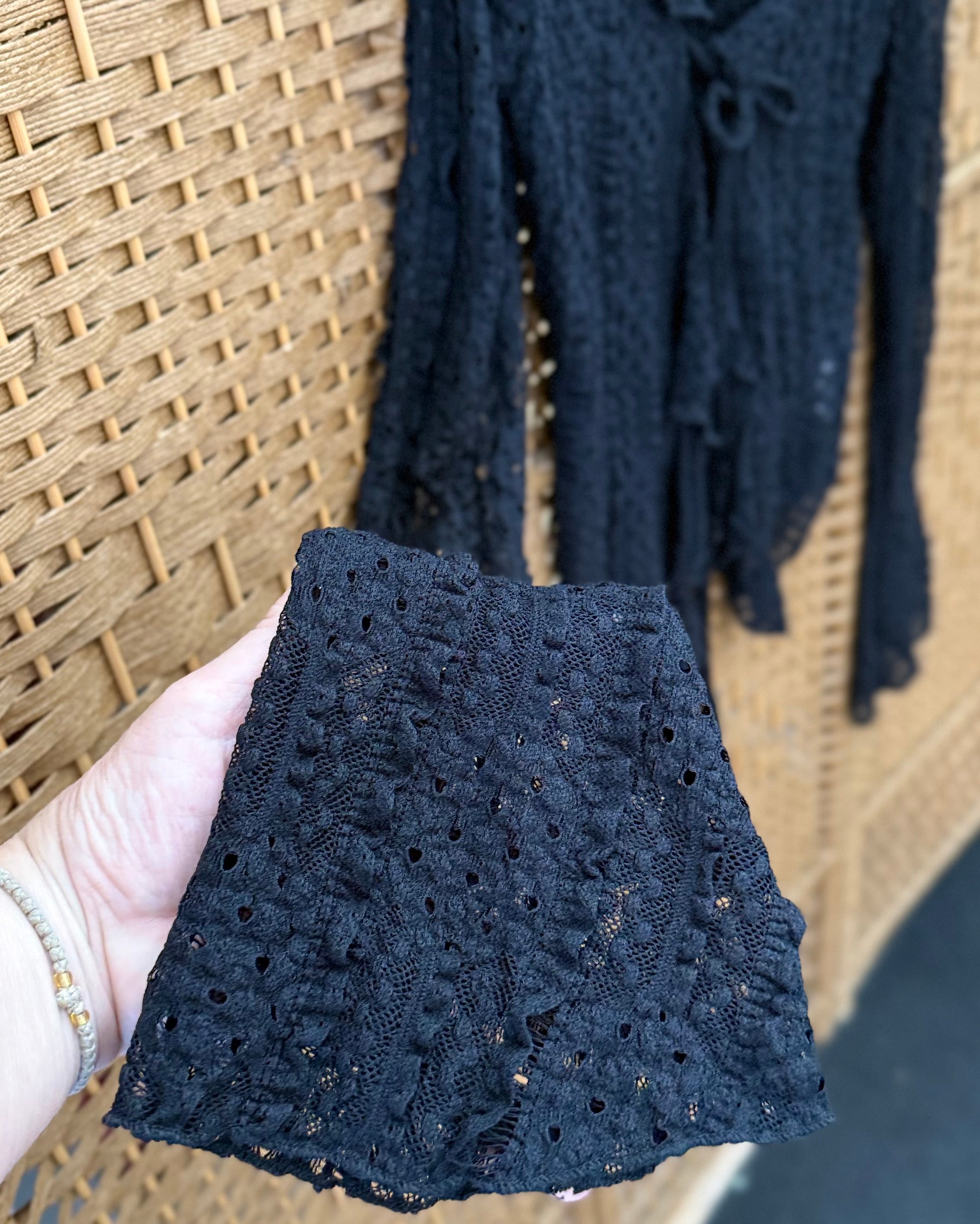 Black Lace & Frill Tie-Front Cardigan
