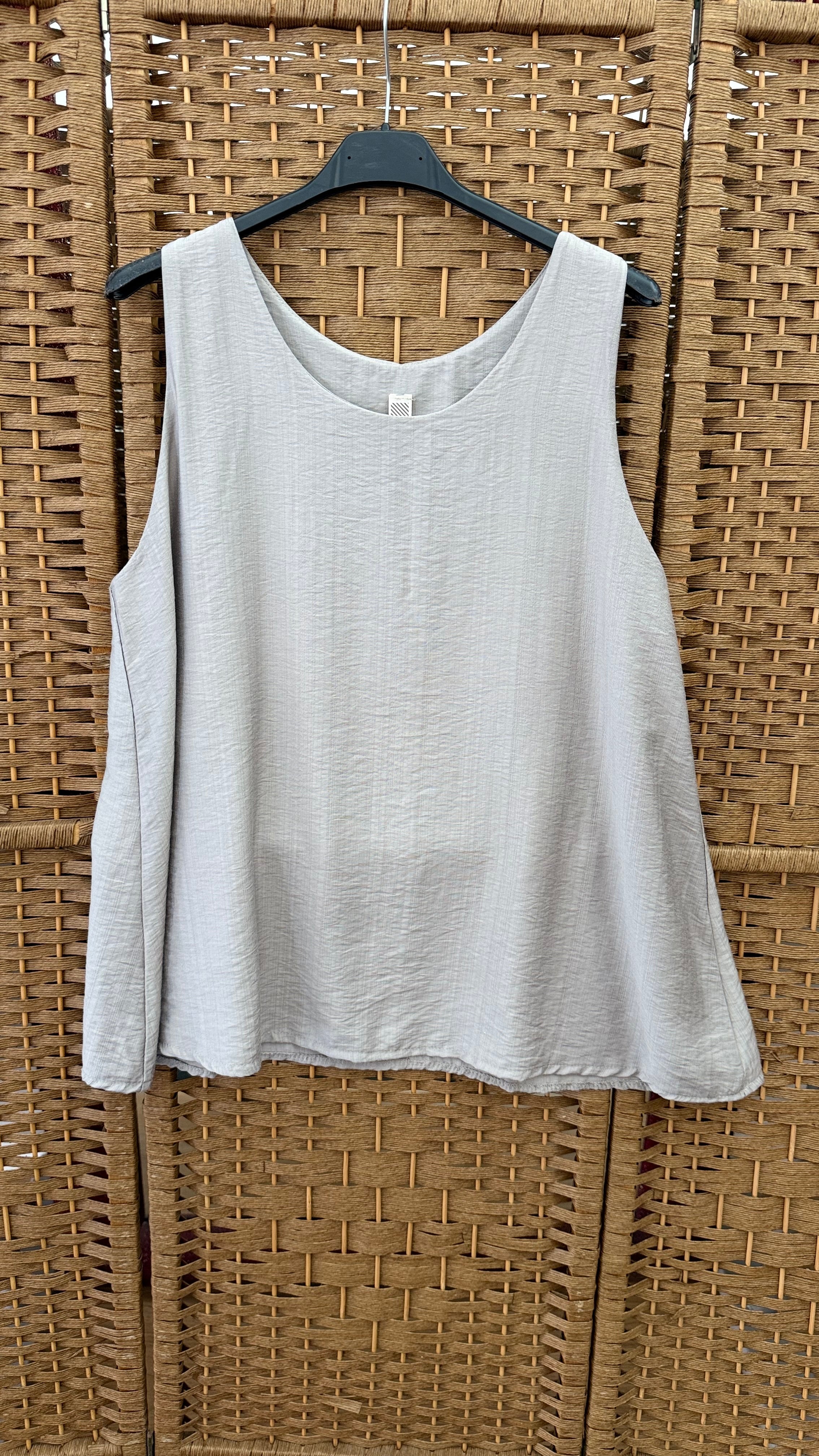 Sleeveless Viscose Top – Red, Lime & Dusty Beige