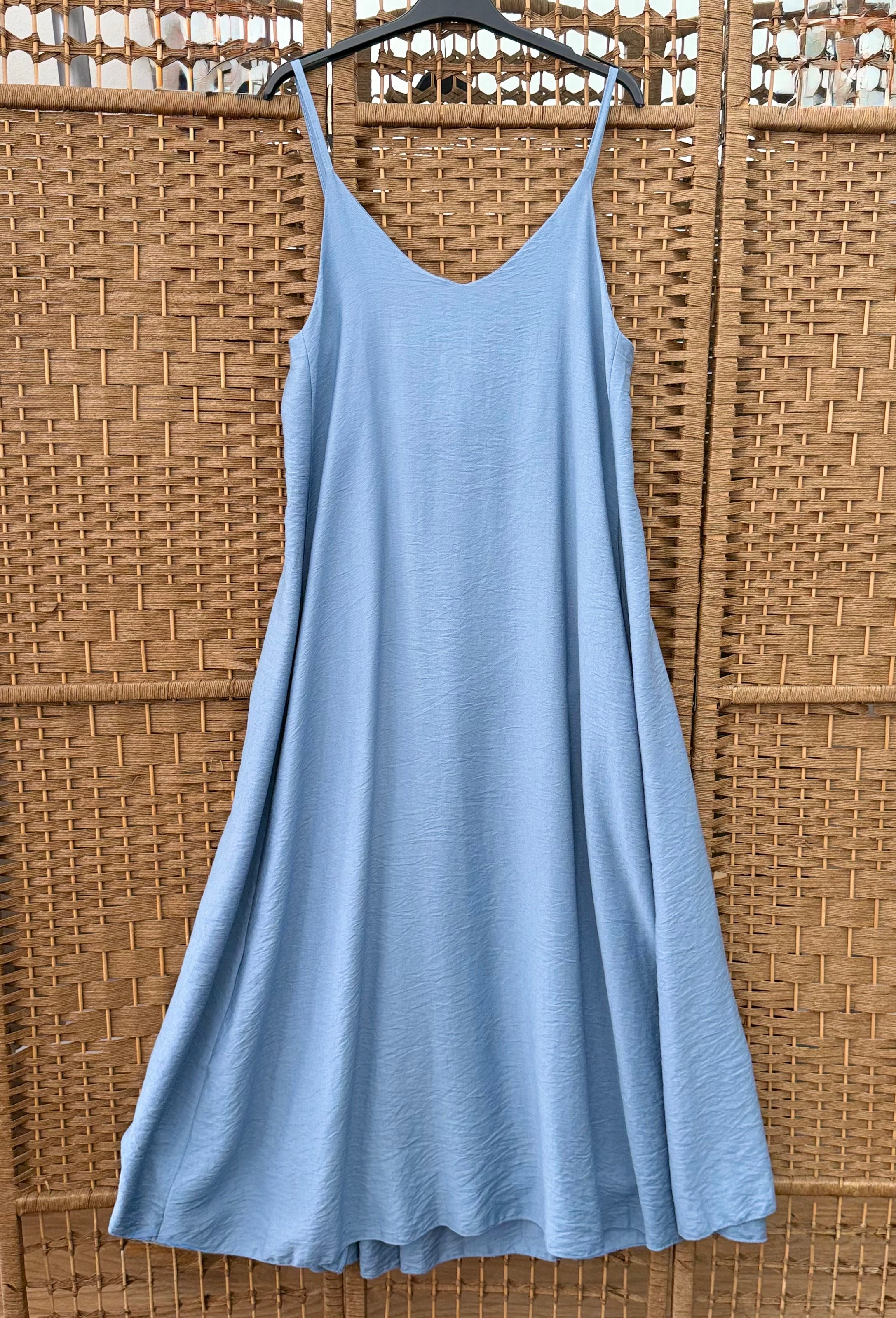 Viscose Striped Long Dress – Low Back with Elastic Detail