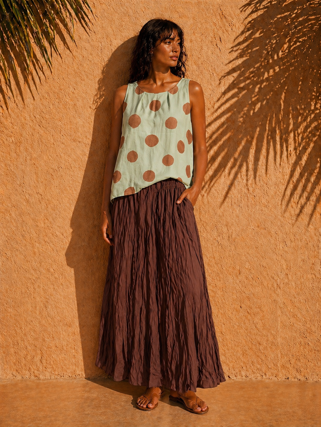 Long Crinkle Fabric Skirt