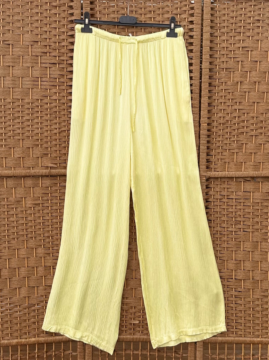 Plissé Viscose Trousers – Light Turquoise & Yellow