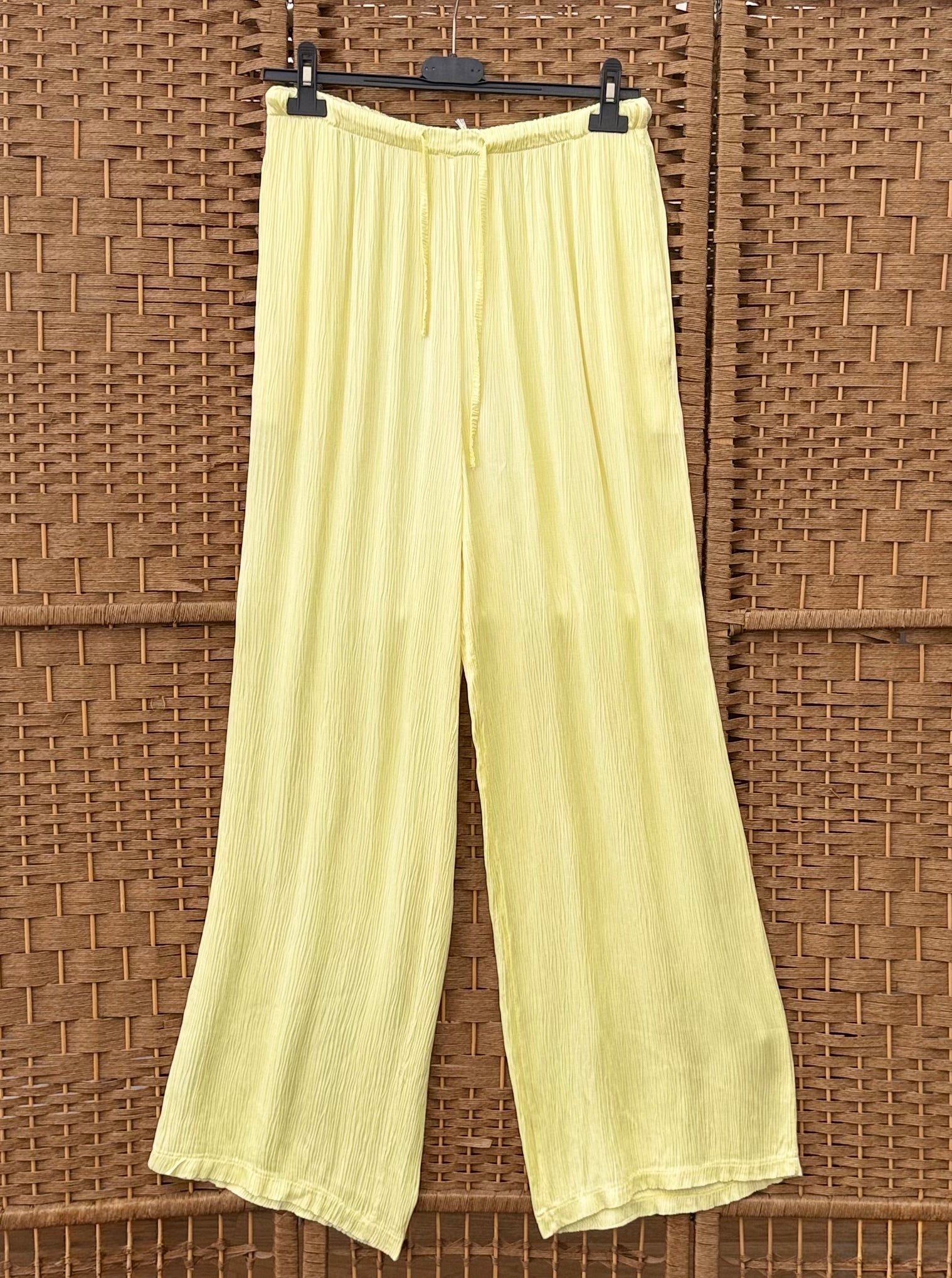Plissé Viscose Trousers – Light Turquoise & Yellow