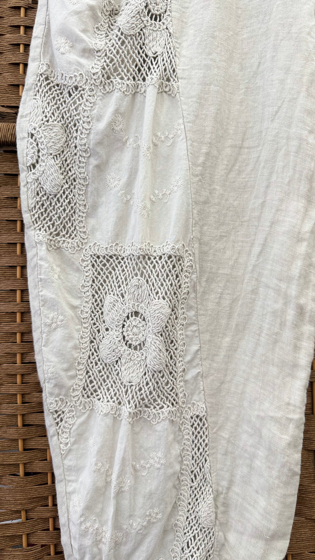 Beige Linen Balloon Trousers – Embroidery & Low Pockets, 100% Linen