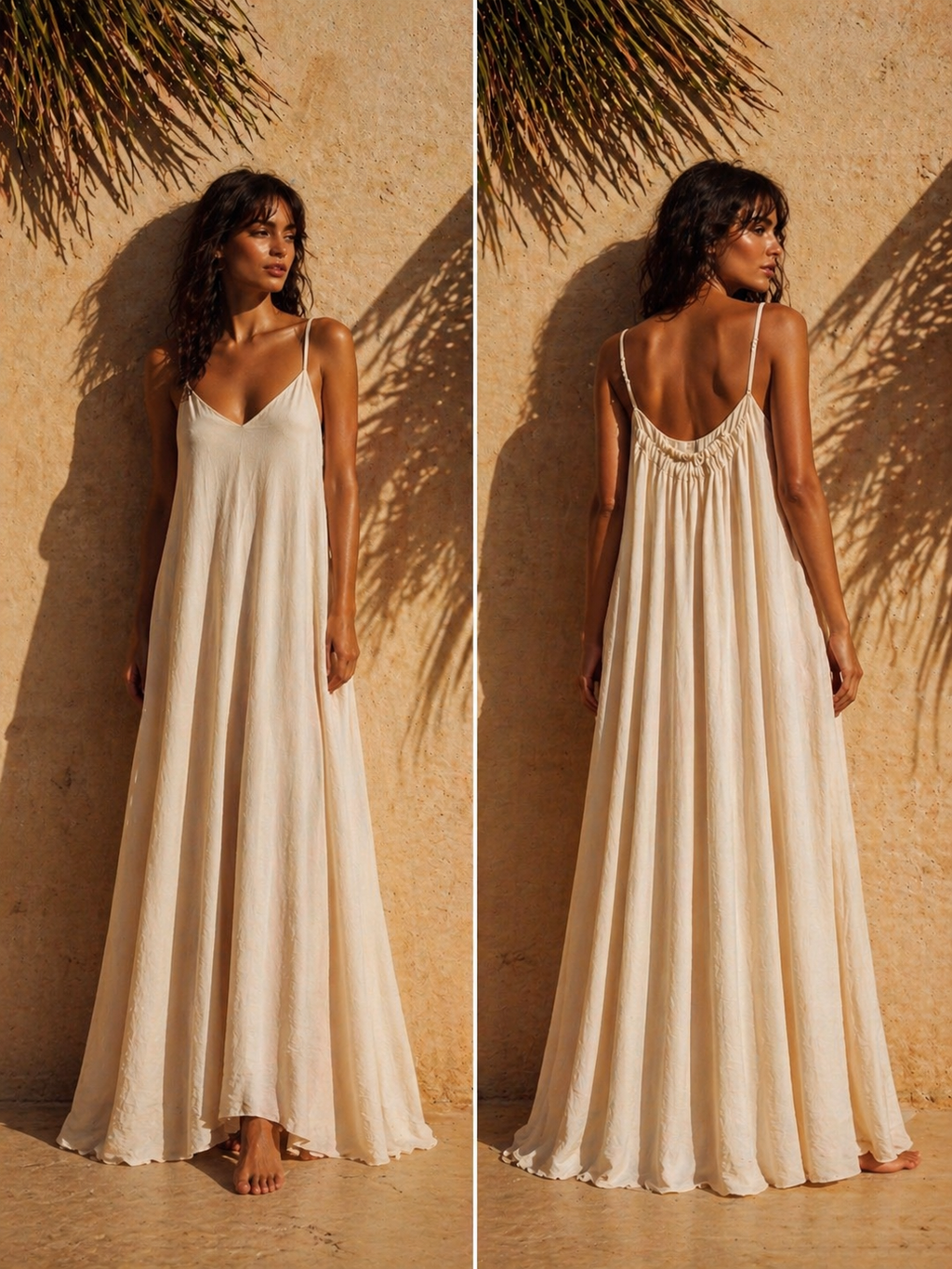 Viscose Striped Long Dress – Low Back with Elastic Detail