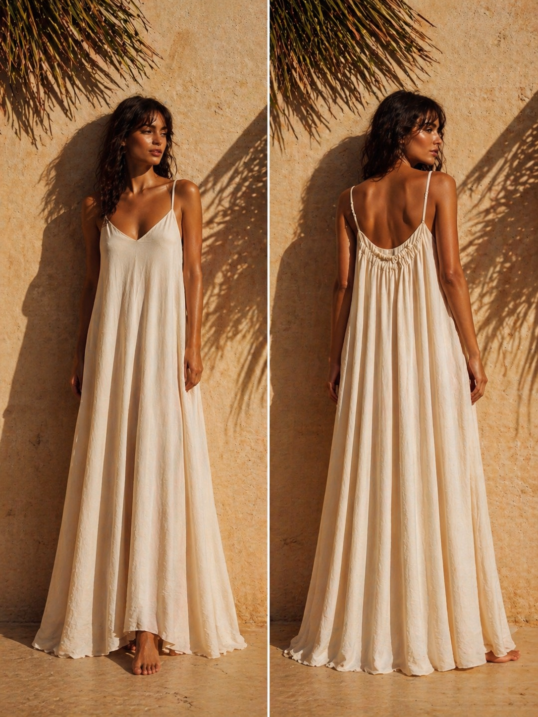 Viscose Striped Long Dress – Low Back with Elastic Detail