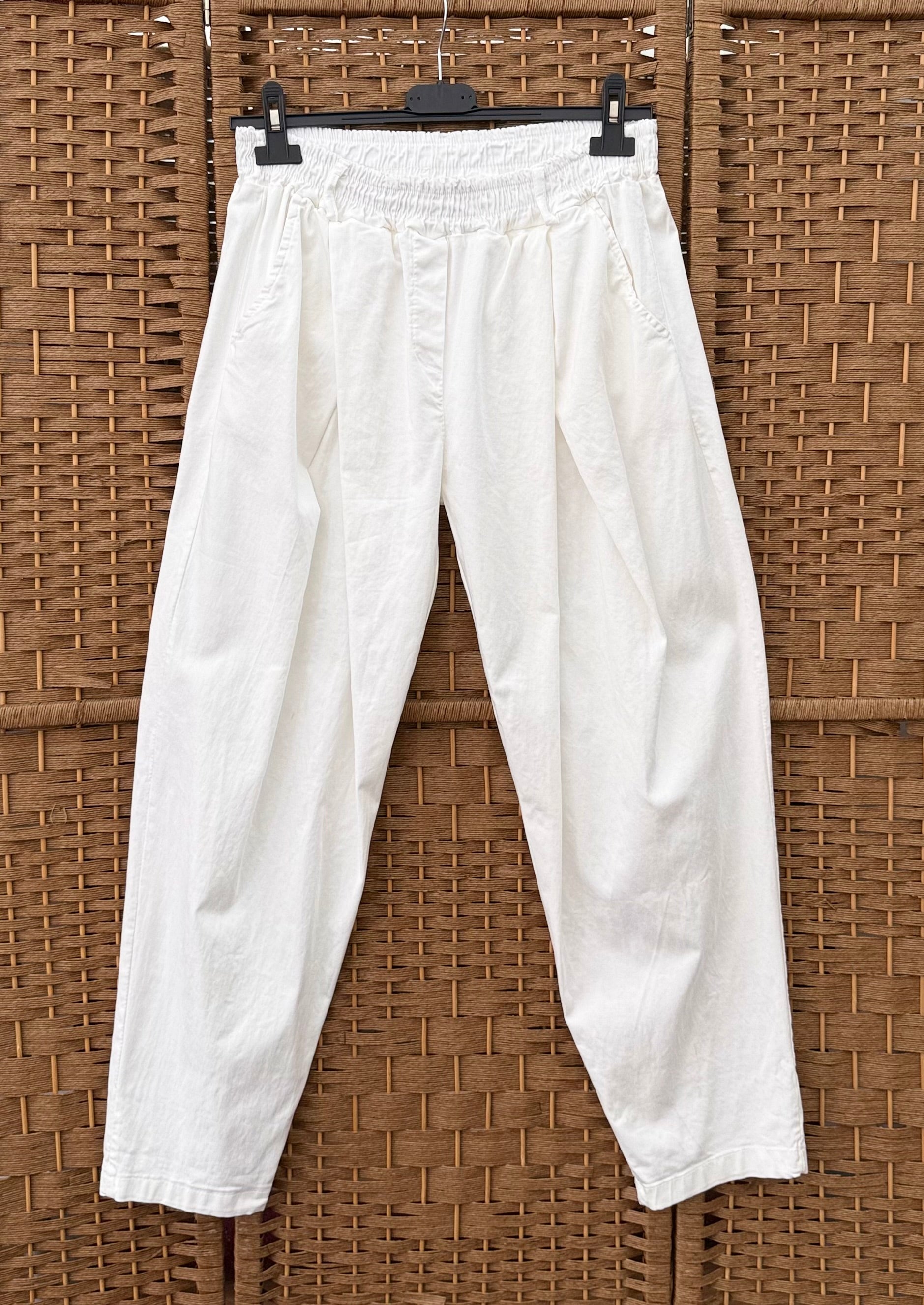 Lyocell Baggy Trousers – Low Waste, Elastic Waist in White, Beige & Dark Beige