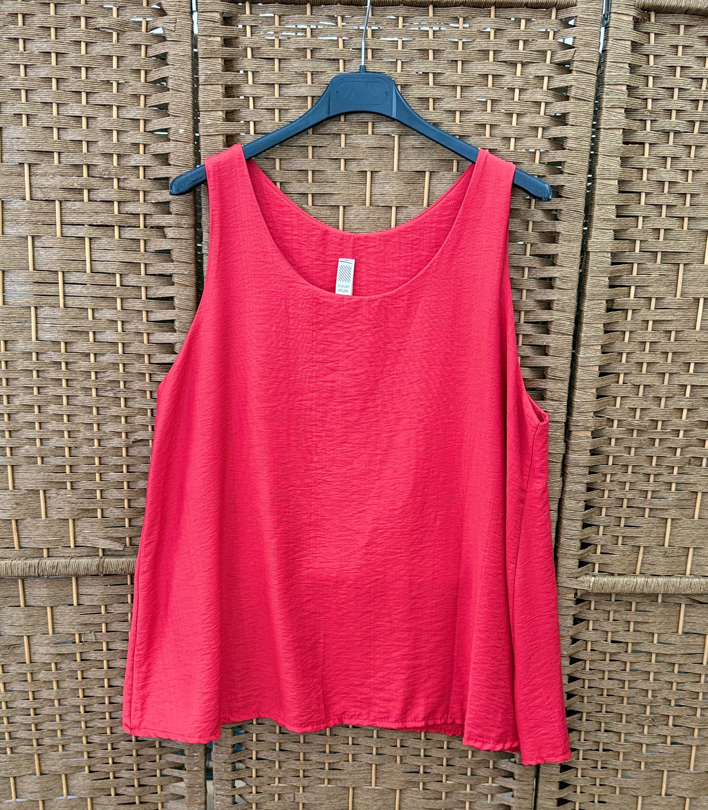 Sleeveless Viscose Top – Red, Lime & Dusty Beige