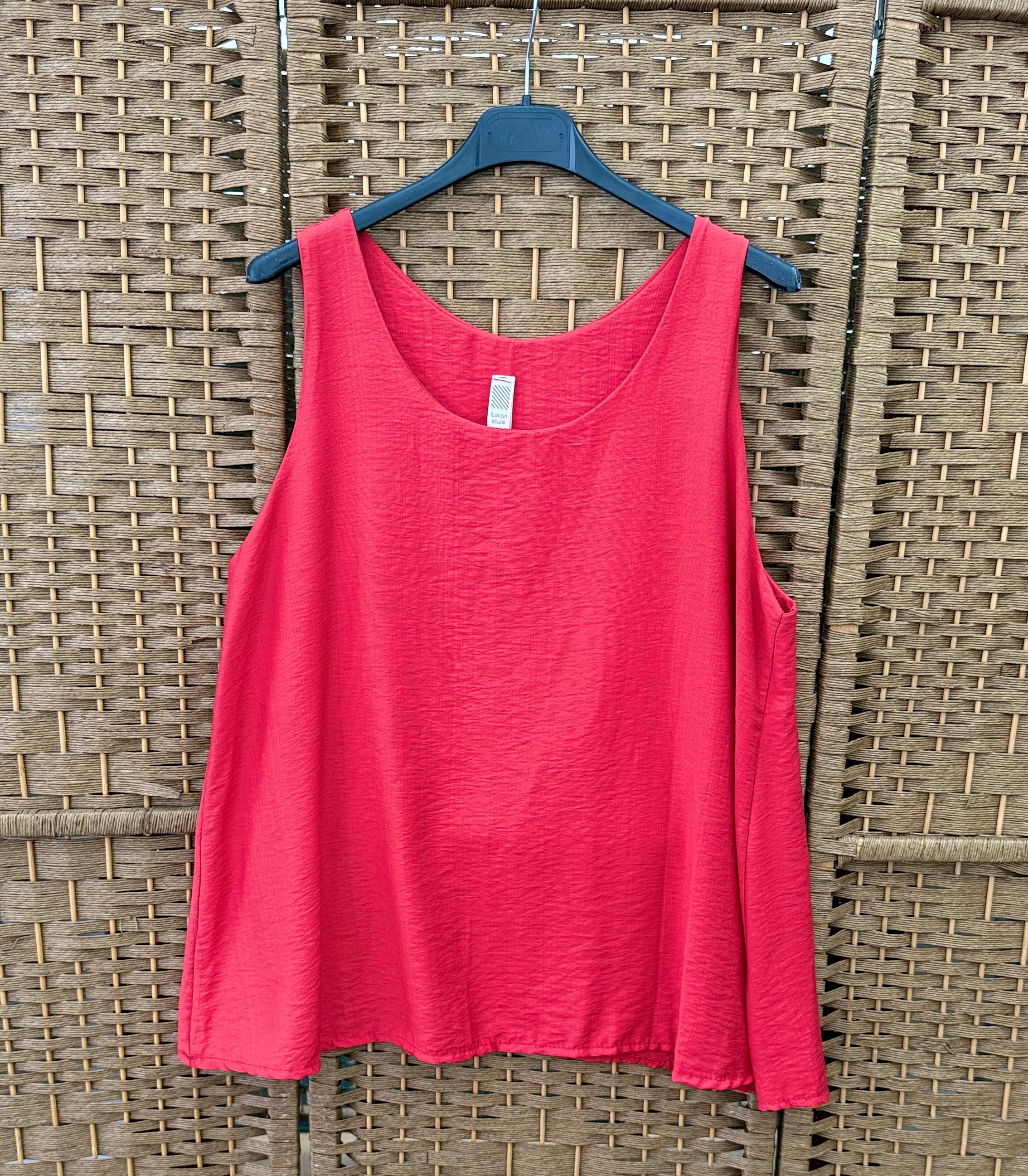 Sleeveless Viscose Top – Red, Lime & Dusty Beige