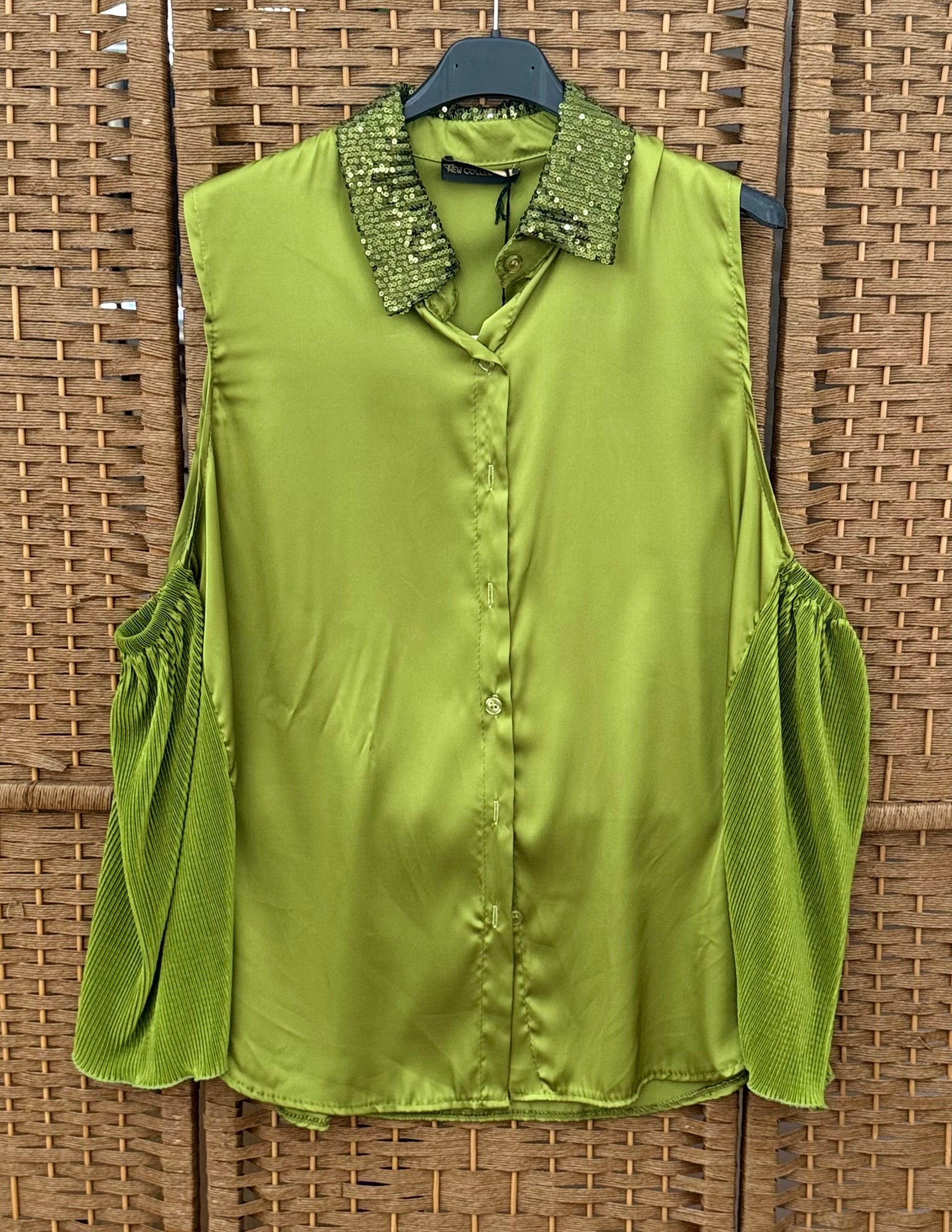 Shirt, plisse wide side, sequins collar