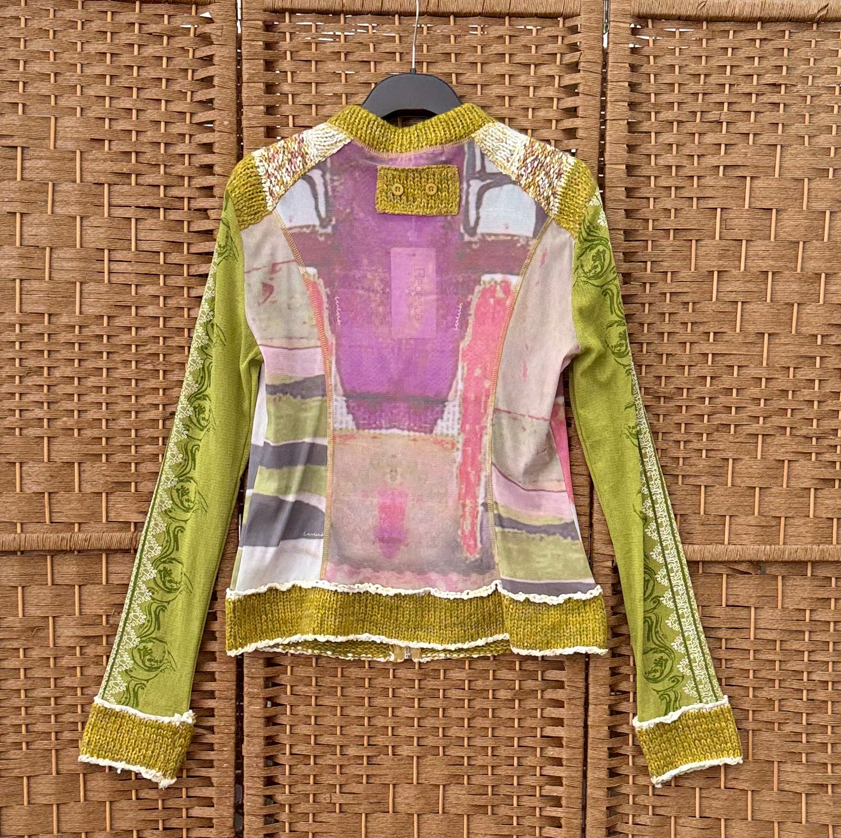 Lime, Violet & Beige Lace and Knit Zip Jacket