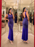 Violet Beaded Sequin Evening Dress