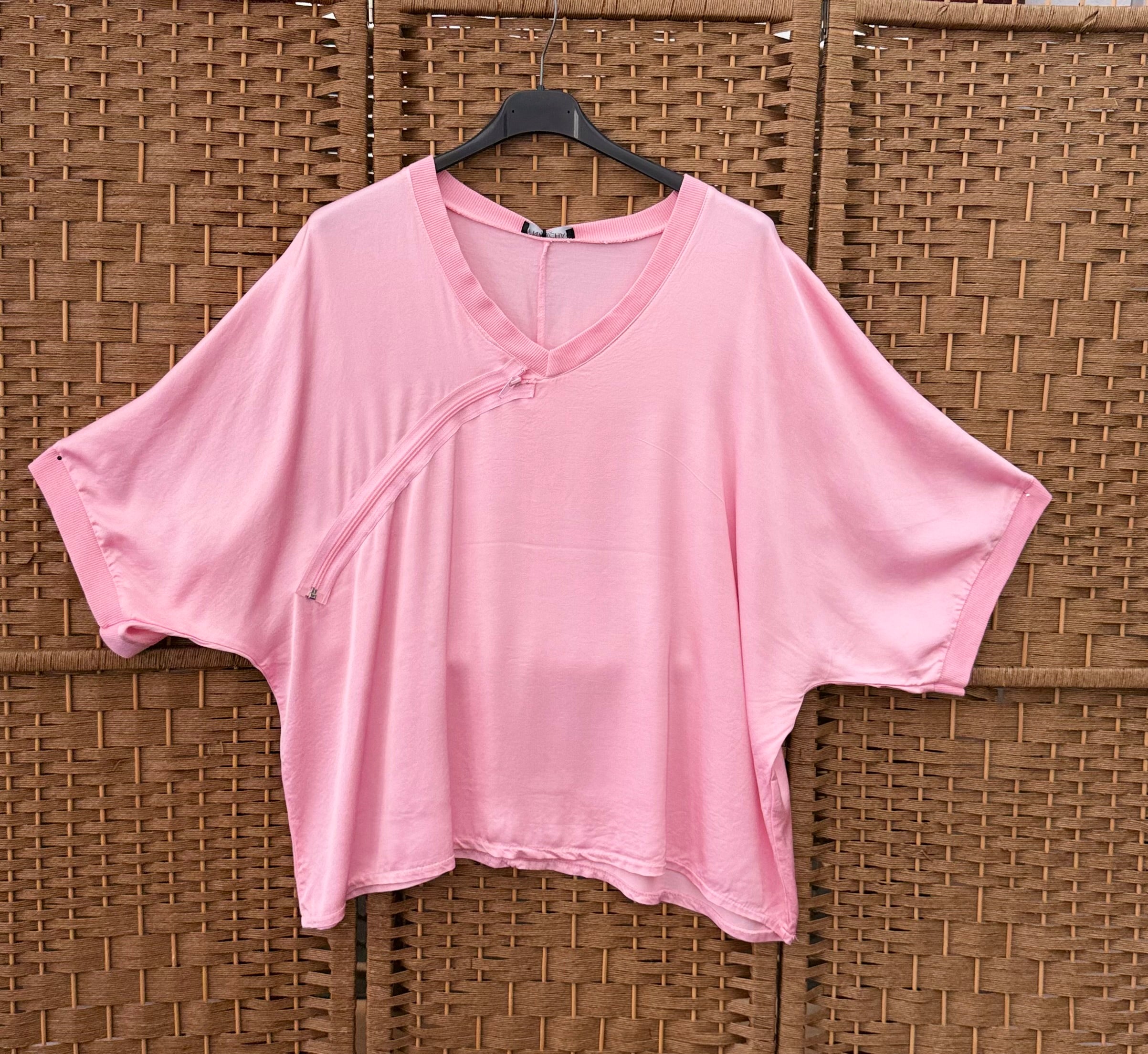 Wide Pink Silk & Viscose Blouse – Soft & Comfortable