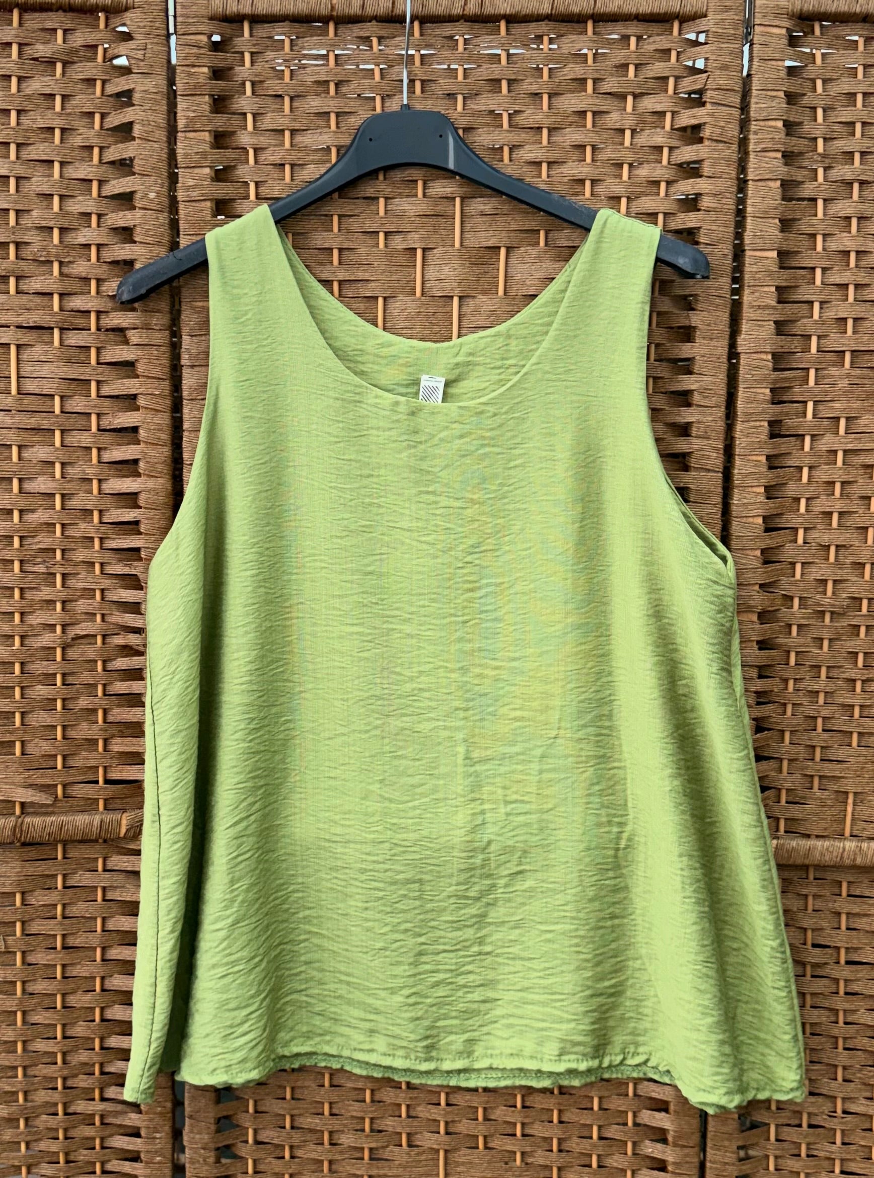 Sleeveless Viscose Top – Red, Lime & Dusty Beige