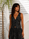 Black Gilet with Wrinkled Floral Pattern