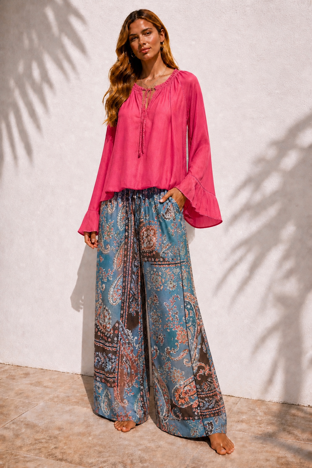 Viscose Blouse with Wide Frill Sleeves – 85% Viscose
