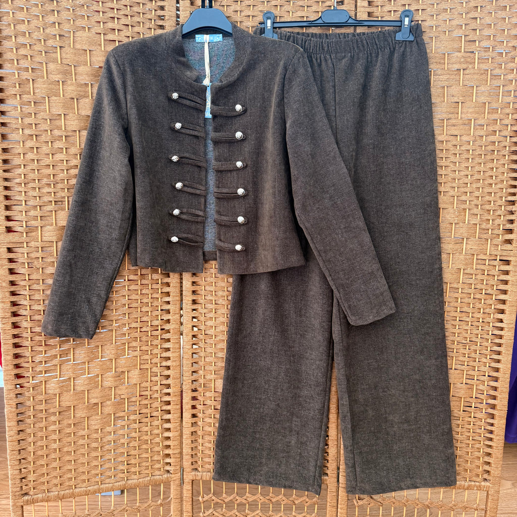Military Jacket & Wide-Leg Trousers Co-ord Set