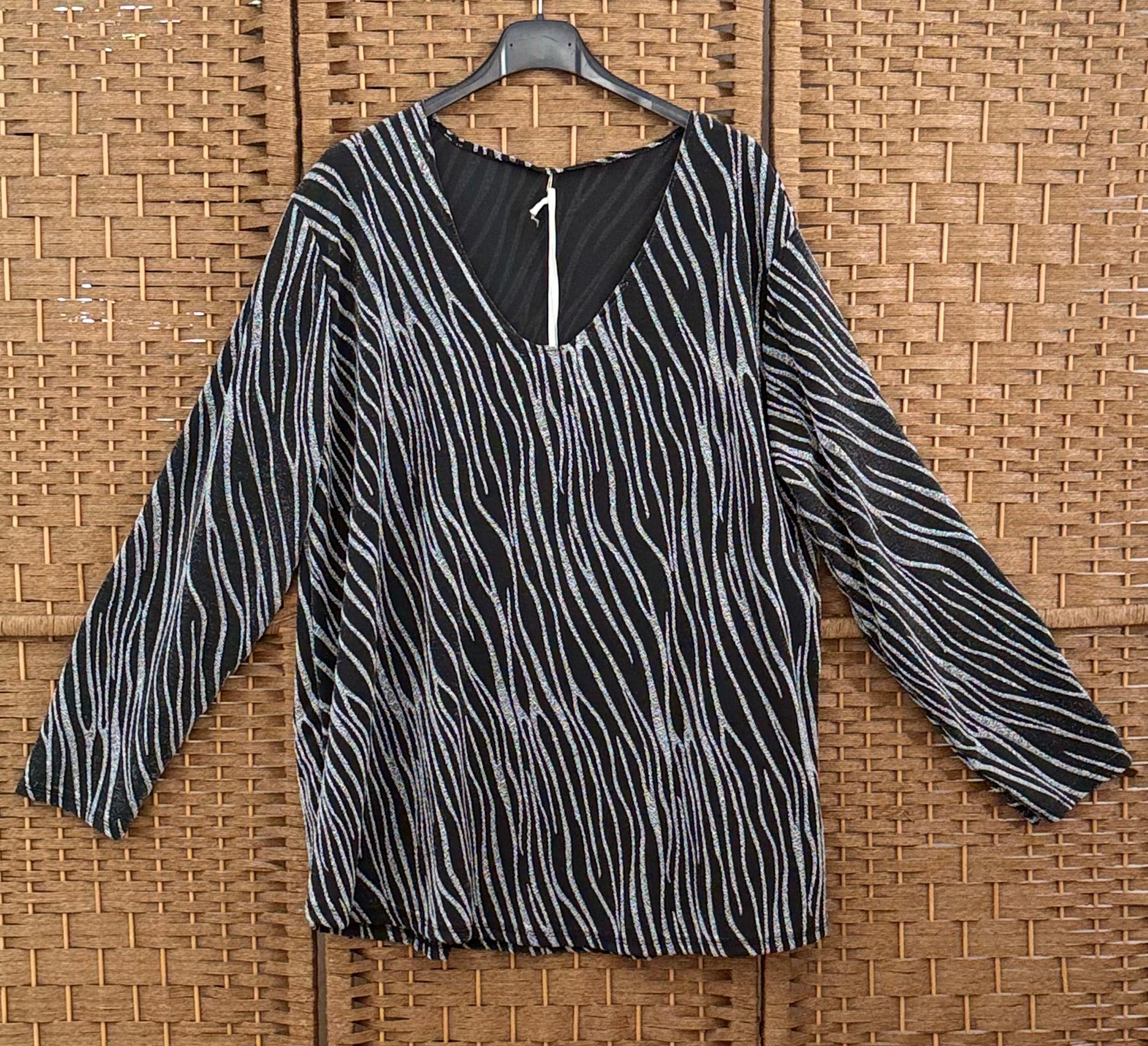 Oversized silver and black pattern top