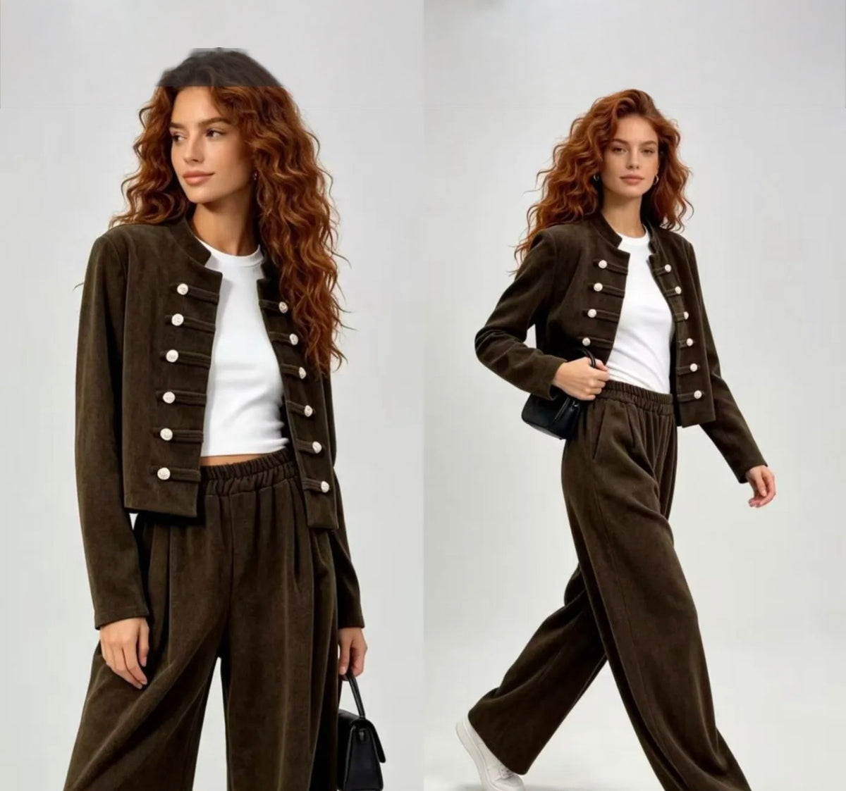 Military Jacket & Wide-Leg Trousers Co-ord Set