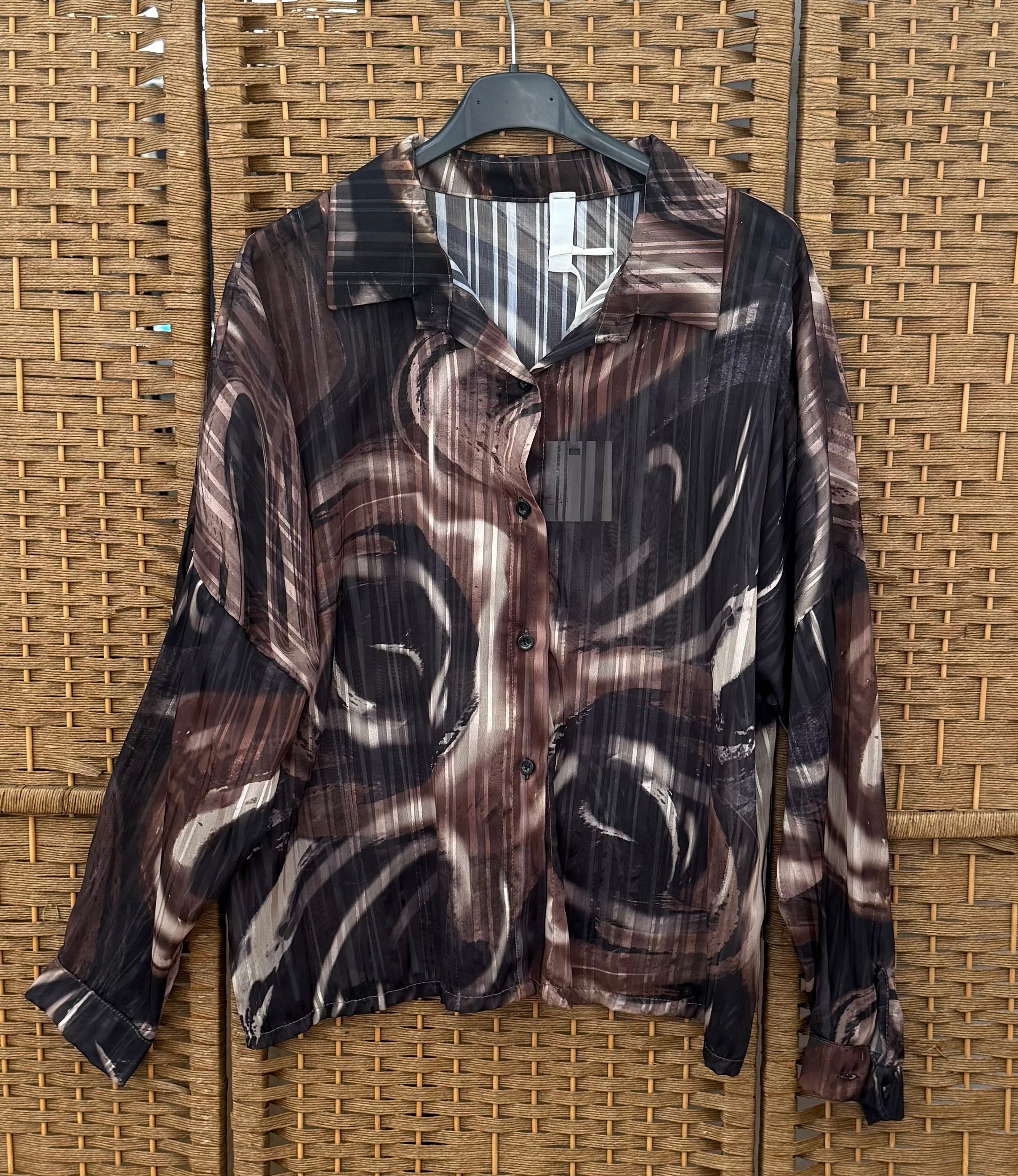 Shiny, brown, black and beige shirt!