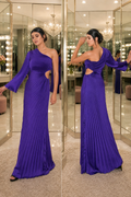 Violet Plissé One-Shoulder Evening Dress