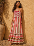 Viscose & Cotton Midi Dress – Paint Strip Print with Embroidered Front