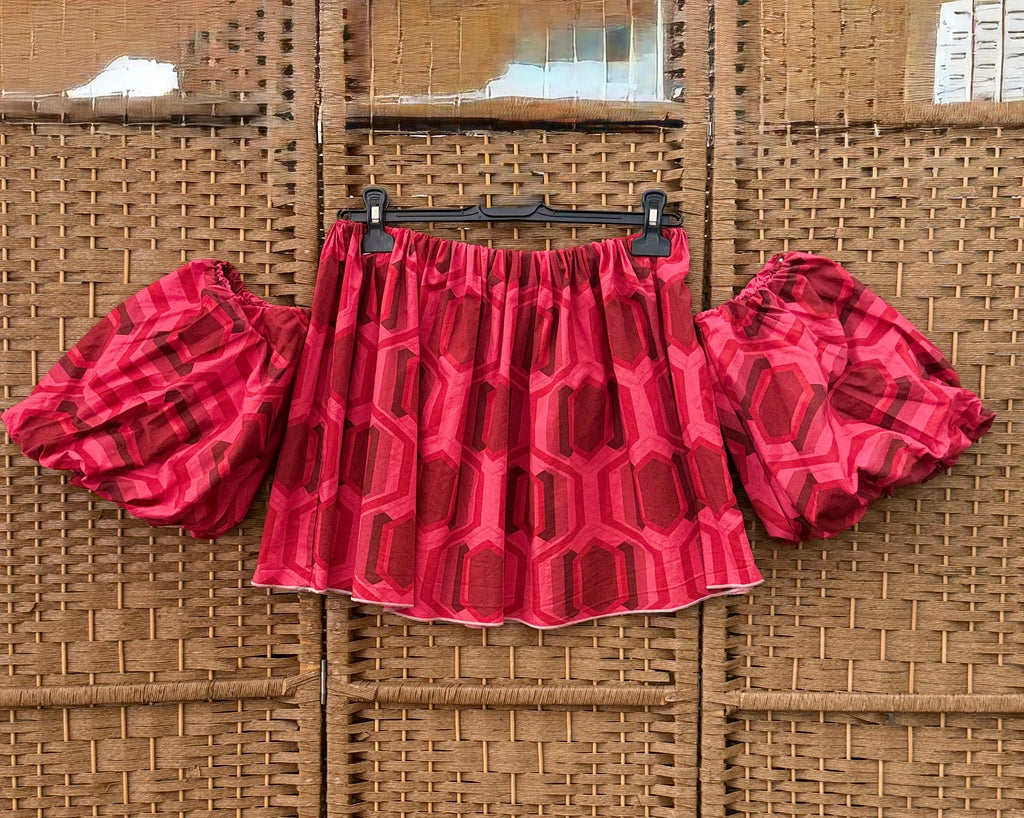 Strapless Top with Detached Sleeves – Red Ombre, Below-Waist Length