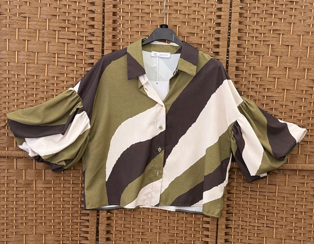 Striped Balloon Sleeve Shirt