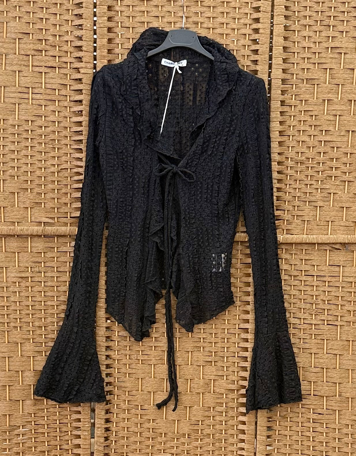 Black Lace & Frill Tie-Front Cardigan