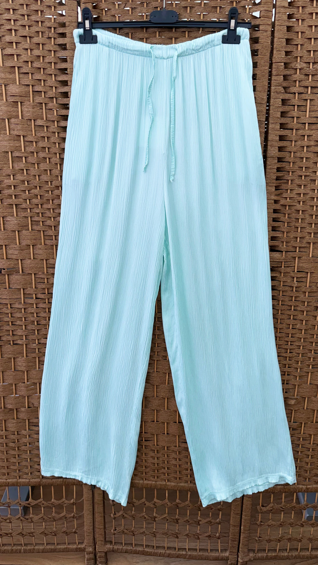 Plissé Viscose Trousers – Light Turquoise & Yellow