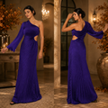 Violet Plissé One-Shoulder Evening Dress