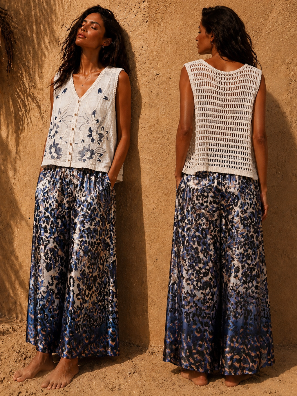 Satin Animal Print Pants – Blue & Green Colourways