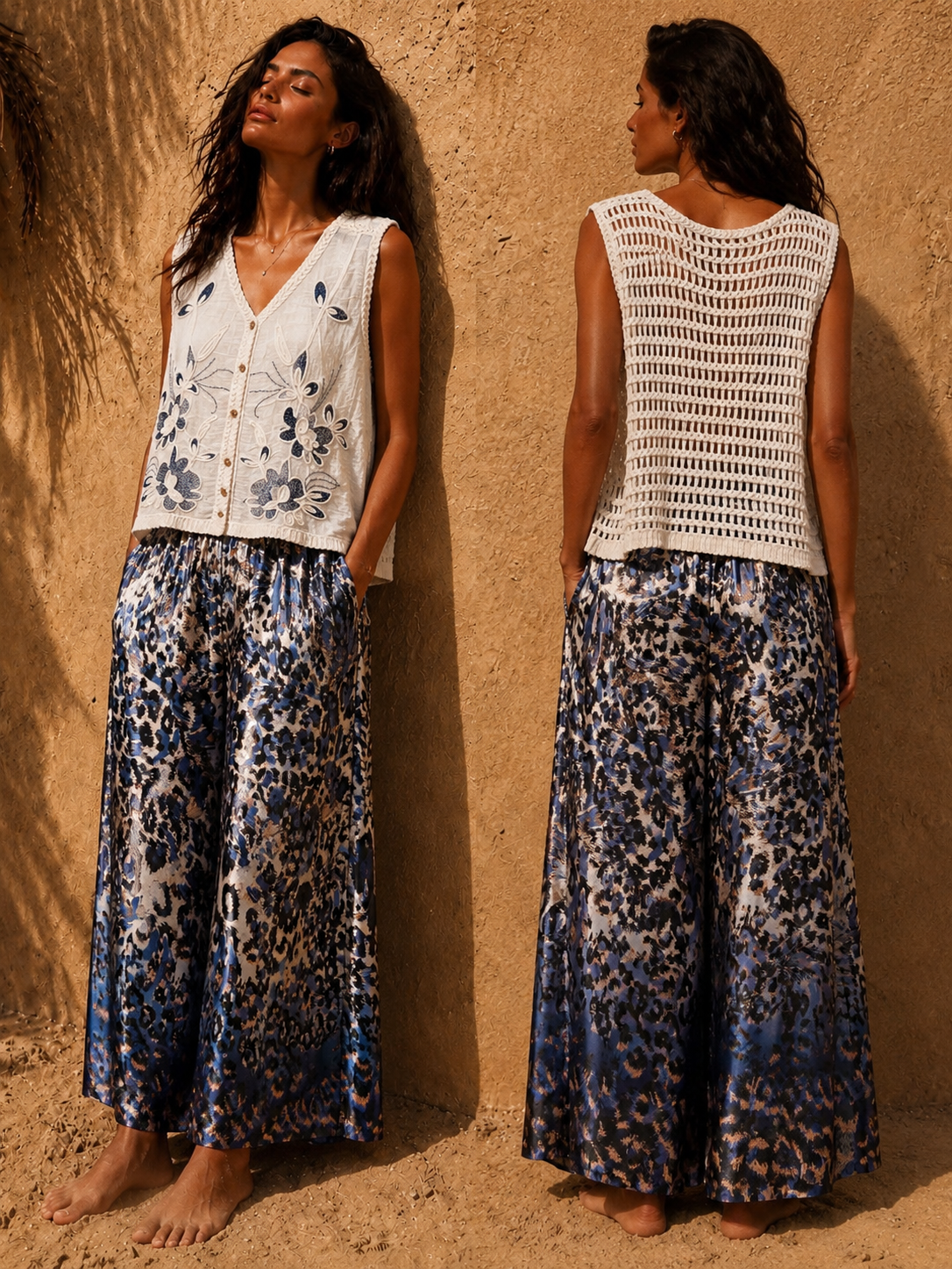 Satin Animal Print Pants – Blue & Green Colourways