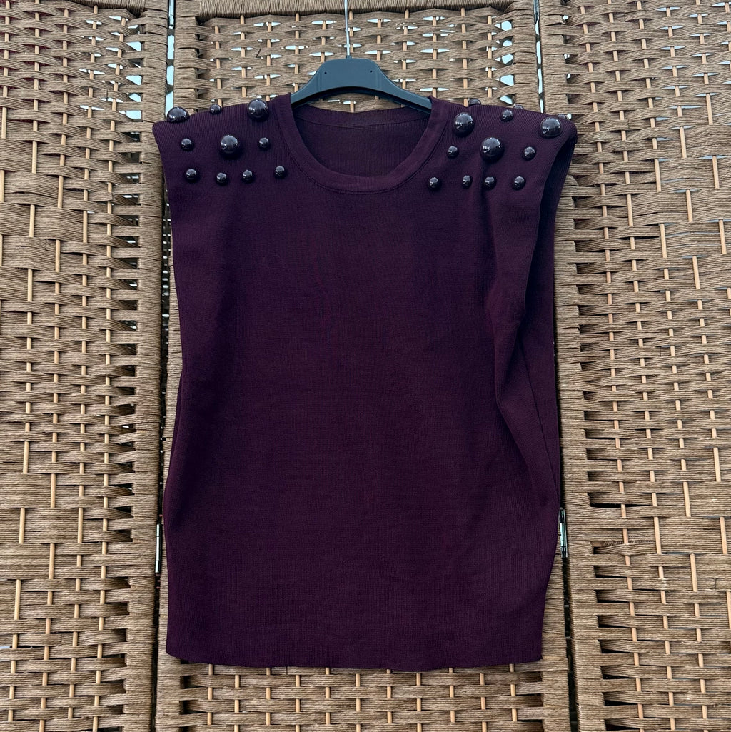 Beaded top with shoulder pads