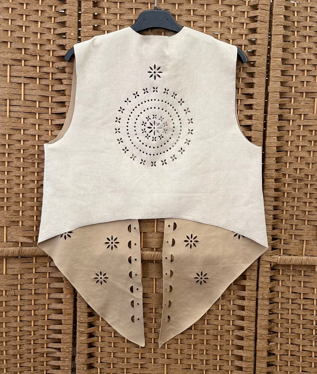 Beige Suede-Effect Open-Front Gilet